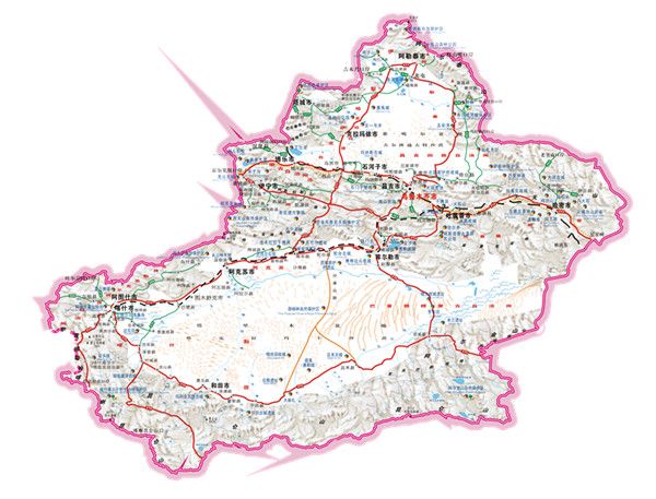 新疆旅游高清地图-新疆旅游线路图
